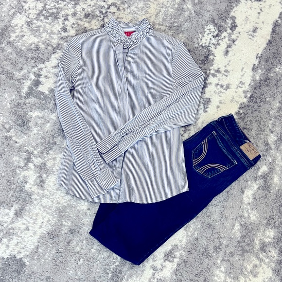 Embellished pinstripe women’s button down top. - Picture 1 of 8